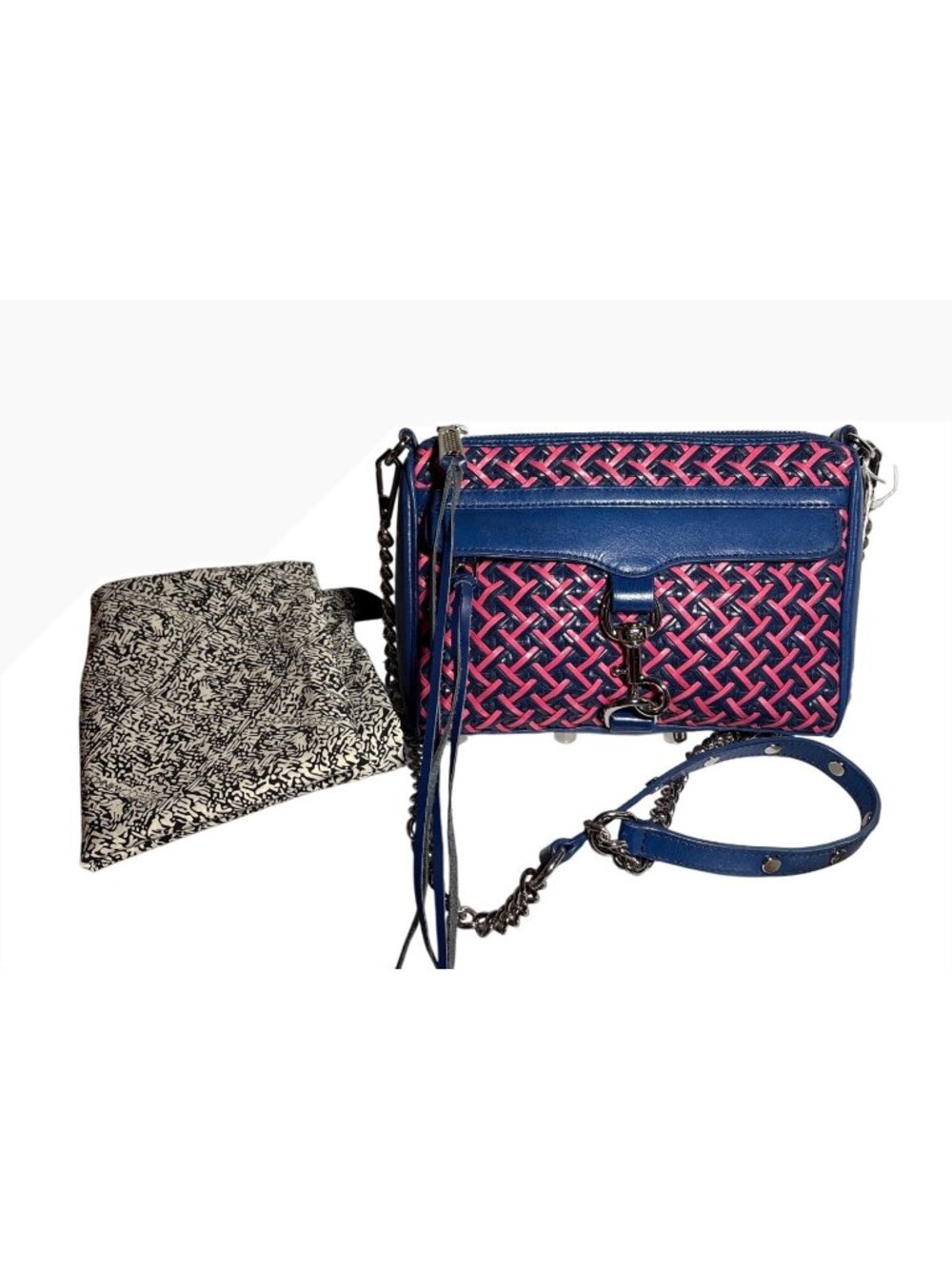 Rebecca Minkoff Crossbody Bag Chain Strap Blue Pink Leather Silver Dust Bag